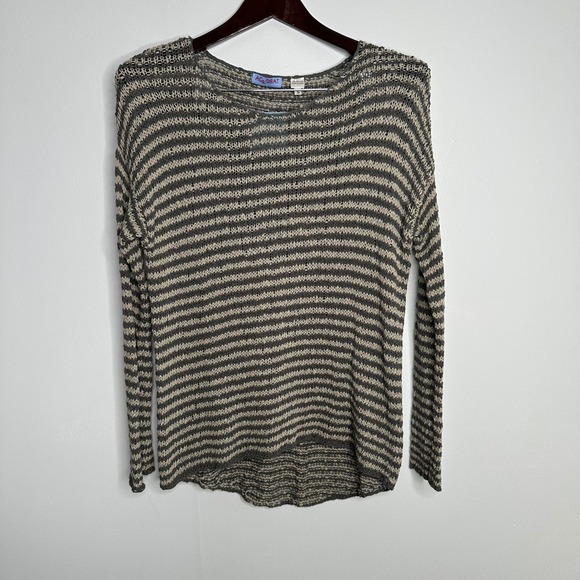 Acrobat Sweaters - Acrobat Striped Open Knit Cotton Sweater Women's Small Grey Beige NWT‎